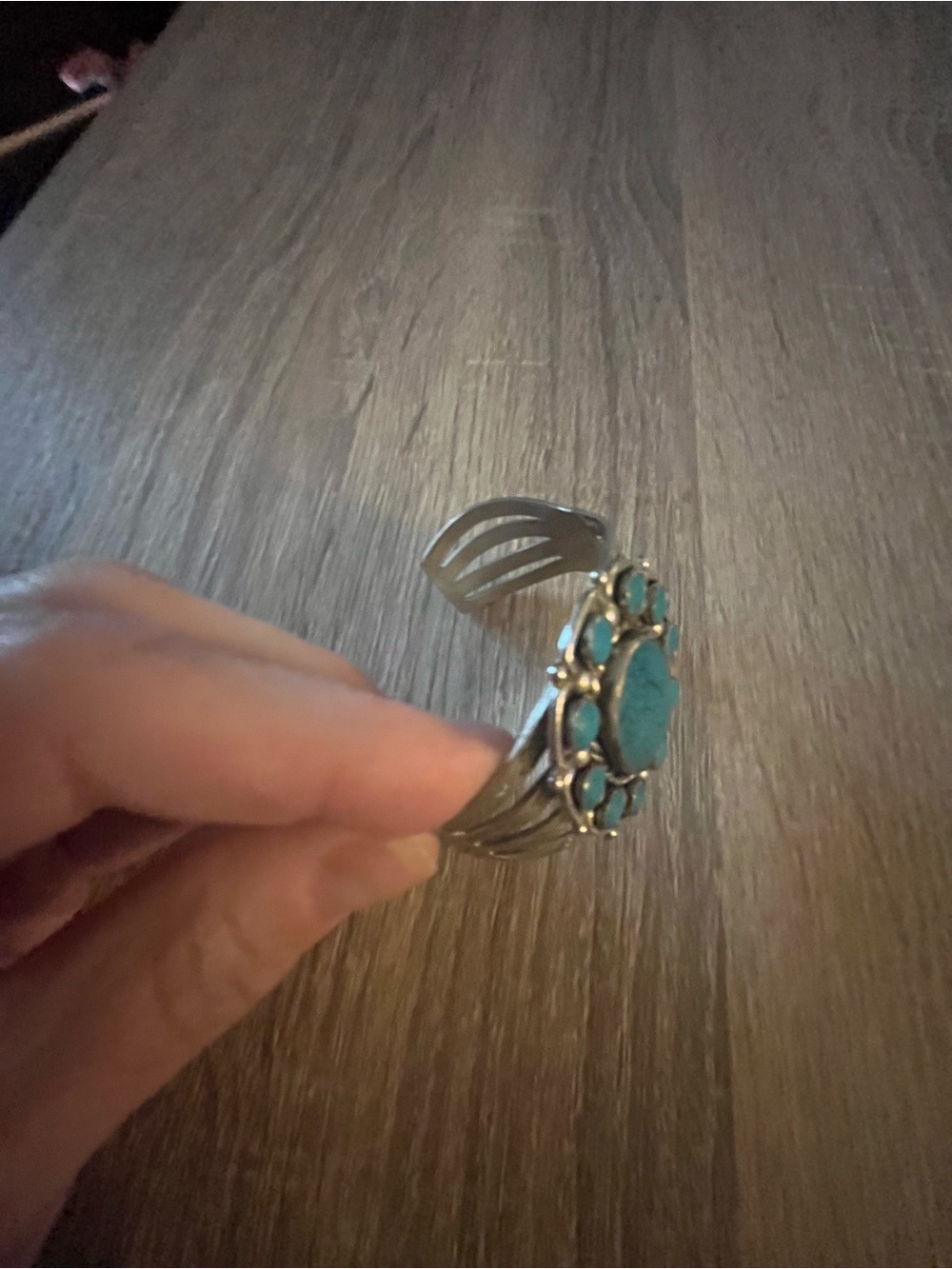 Vintage Southwestern Style Turquoise Cluster Cuff Bracelet - Picture 4 of 7